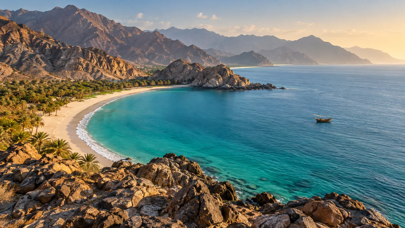 Mountain and coastline scenery near Khor Fakkan